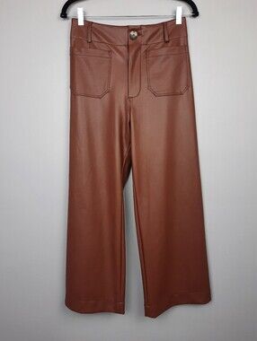 Maeve The Colette Brown Faux Leather High Rise Crop Wide Leg Pants size 27